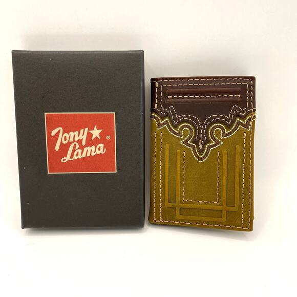 Tony Lana Men's RFID Trifold Wallet Brown Leather Rodeo Western NIB - Picture 2 of 8